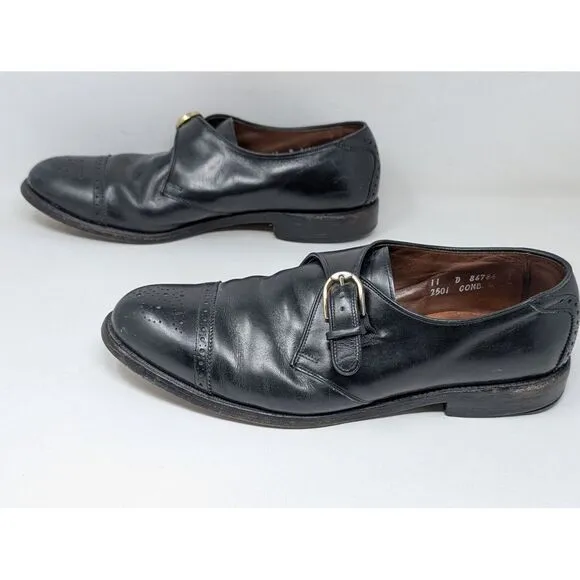 Allen‎ Edmonds Dress Shoes Mens 11 D Black Hillsboro Leather Cap Toe Monk Strap