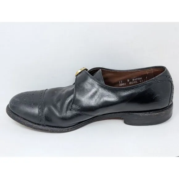 Allen‎ Edmonds Dress Shoes Mens 11 D Black Hillsboro Leather Cap Toe Monk Strap