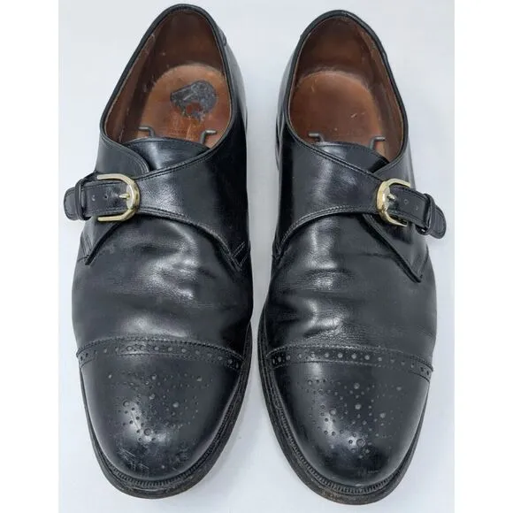 Allen‎ Edmonds Dress Shoes Mens 11 D Black Hillsboro Leather Cap Toe Monk Strap