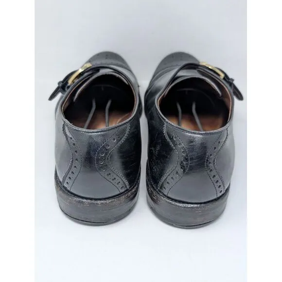 Allen‎ Edmonds Dress Shoes Mens 11 D Black Hillsboro Leather Cap Toe Monk Strap