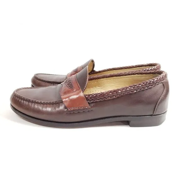 Allen Edmonds Newcastle Mens Brown Leather Braided Loafers Dress Shoes Size 11