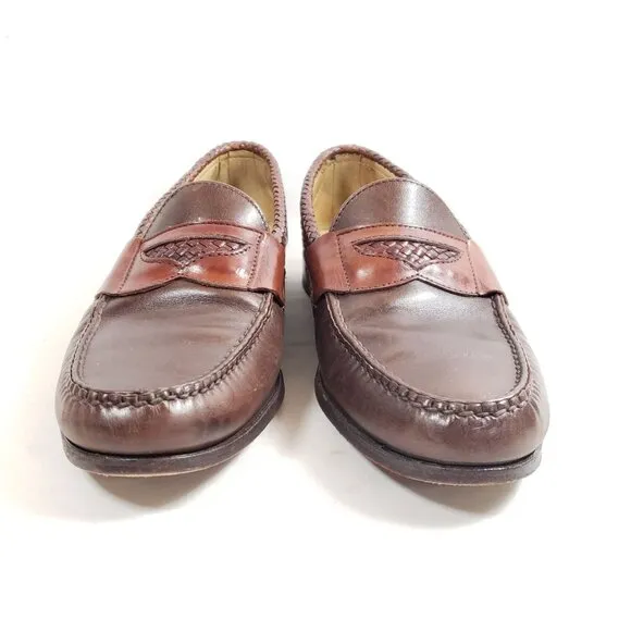Allen Edmonds Newcastle Mens Brown Leather Braided Loafers Dress Shoes Size 11