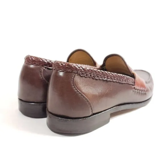 Allen Edmonds Newcastle Mens Brown Leather Braided Loafers Dress Shoes Size 11