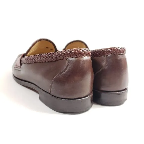 Allen Edmonds Newcastle Mens Brown Leather Braided Loafers Dress Shoes Size 11