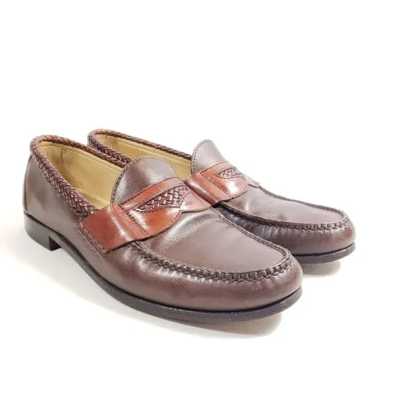 Allen Edmonds Newcastle Mens Brown Leather Braided Loafers Dress Shoes Size 11
