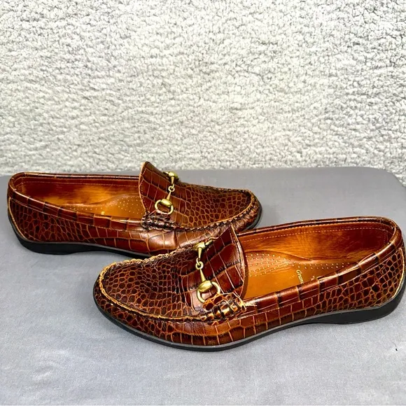 Allen Edmonds Shoes Mens 8.5D Brown Grand Cayman Croc Printed Leather Slip On