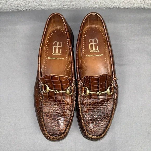 Allen Edmonds Shoes Mens 8.5D Brown Grand Cayman Croc Printed Leather Slip On