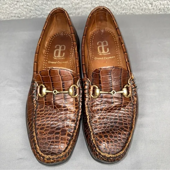 Allen Edmonds Shoes Mens 8.5D Brown Grand Cayman Croc Printed Leather Slip On