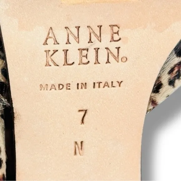 Anne Klein Leopard Print Calf Hair Kitten Heels Ankle Strap Point Toe, Brown, 7N