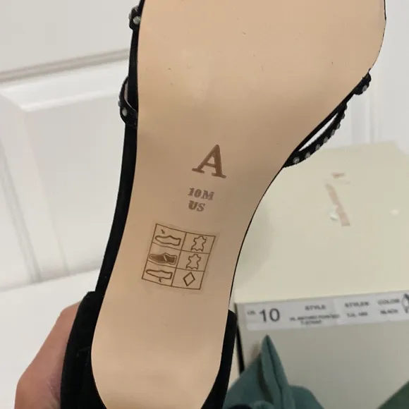 Anthropologie Pointed T-Strap Black Suede Rhinestone Heels
