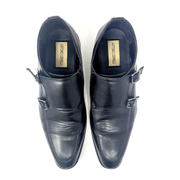 Antonio Cerrelli Double Monk Strap Black Loafers - Men's Sz 8.5 Dress Shoes