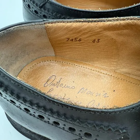 Antonio Maurizi Leather Black Double Monk Strap Derby Brogue Fringe 43/9.5
