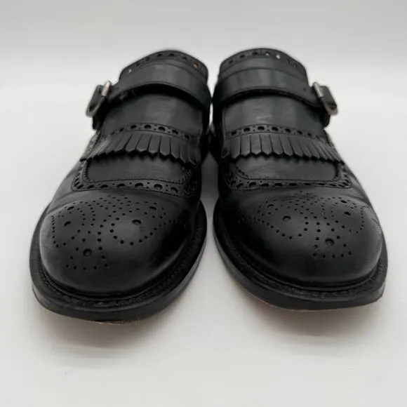 Antonio Maurizi Leather Black Double Monk Strap Derby Brogue Fringe 43/9.5
