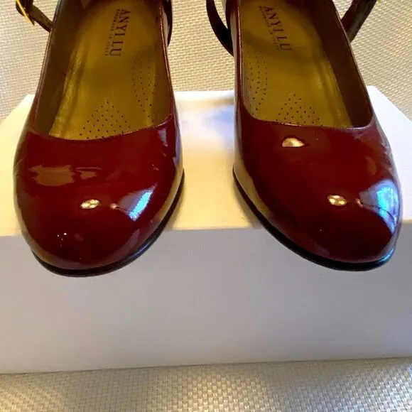 Anyi Lu red patent leather detachable strap Mary Jane pumps made in Italy 38.5