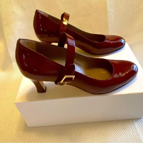 Anyi Lu red patent leather detachable strap Mary Jane pumps made in Italy 38.5