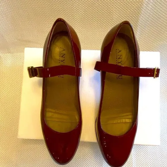 Anyi Lu red patent leather detachable strap Mary Jane pumps made in Italy 38.5