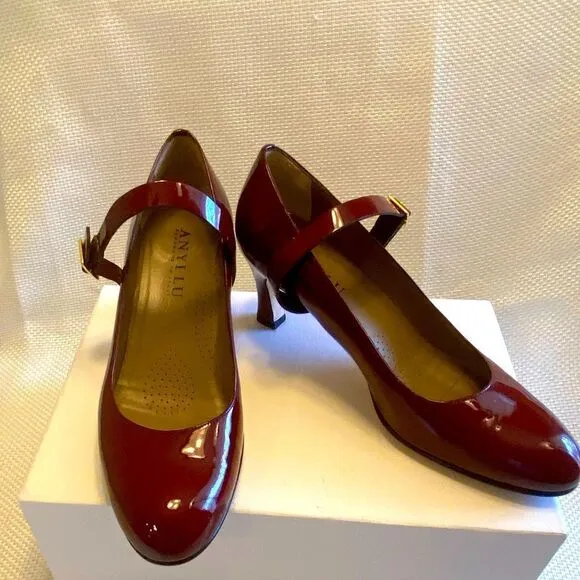 Anyi Lu red patent leather detachable strap Mary Jane pumps made in Italy 38.5
