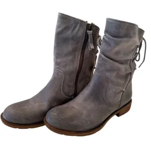 Aqua Sofft Sharnell Waterproof Gray Leather Sealed Size 7 Zip Back Lace Up