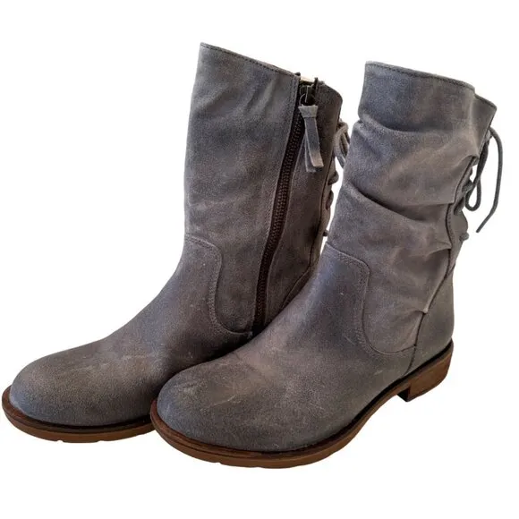 Aqua Sofft Sharnell Waterproof Gray Leather Sealed Size 7 Zip Back Lace Up