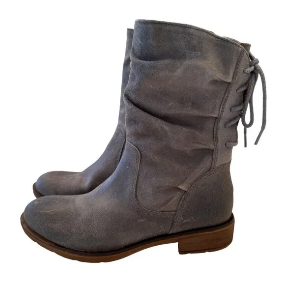 Aqua Sofft Sharnell Waterproof Gray Leather Sealed Size 7 Zip Back Lace Up