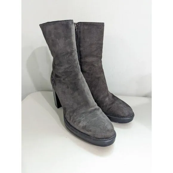 Aquatalia Size 8 Isla Boots Suede Ankle Booties Dark Grey Heels Waterproof