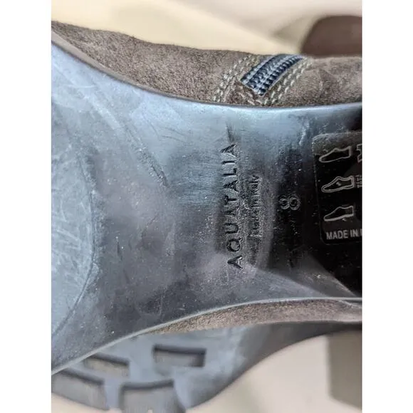 Aquatalia Size 8 Isla Boots Suede Ankle Booties Dark Grey Heels Waterproof