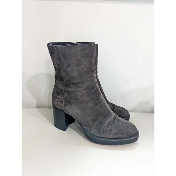 Aquatalia Size 8 Isla Boots Suede Ankle Booties Dark Grey Heels Waterproof