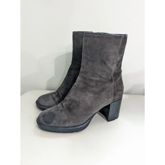 Aquatalia Size 8 Isla Boots Suede Ankle Booties Dark Grey Heels Waterproof