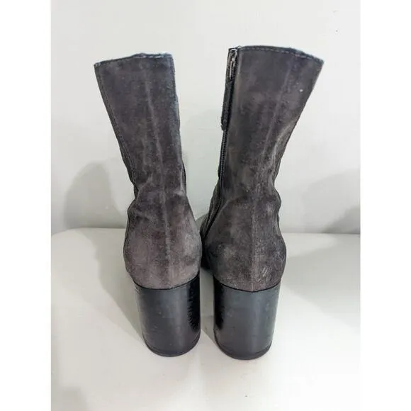 Aquatalia Size 8 Isla Boots Suede Ankle Booties Dark Grey Heels Waterproof