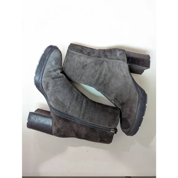 Aquatalia Size 8 Isla Boots Suede Ankle Booties Dark Grey Heels Waterproof