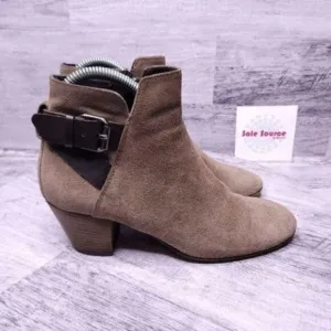 Aquatalia Suede Buckle Strap Italian Ankle Boot Brown Women's sz 6.5