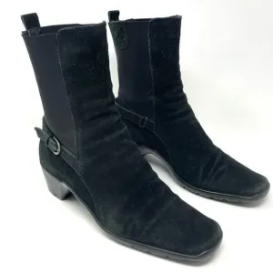 𝅺AQUATALIA Waterproof Black Suede Pull On Ankle Boots Size 6.5