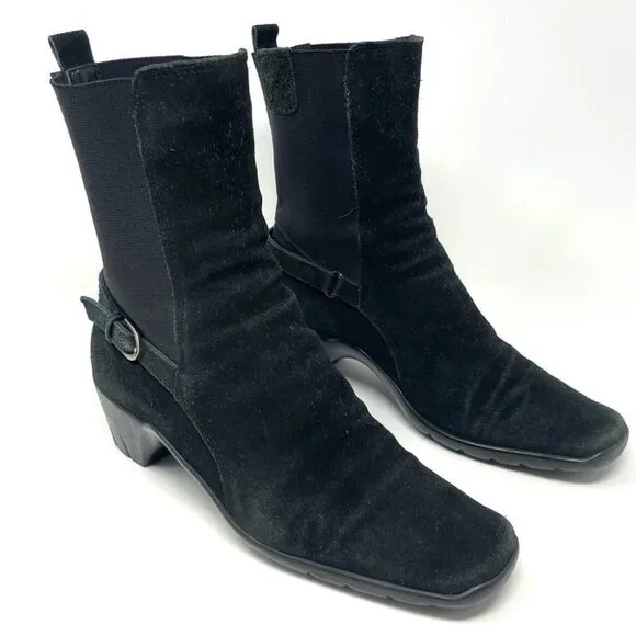 𝅺AQUATALIA Waterproof Black Suede Pull On Ankle Boots Size 6.5