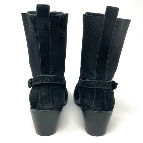 𝅺AQUATALIA Waterproof Black Suede Pull On Ankle Boots Size 6.5
