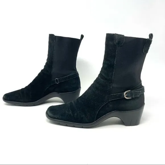 𝅺AQUATALIA Waterproof Black Suede Pull On Ankle Boots Size 6.5