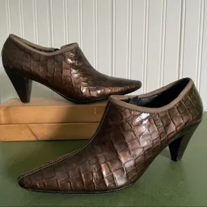 Aquatalia W'Proof Ankle Boots in Croc Effect Leather w Metallic Finish