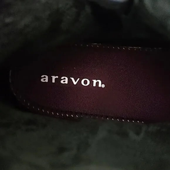 Aravon Women's Black Waterproof Leather Short Wedge Boots Buckle Strap Size 11