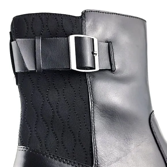 Aravon Women's Black Waterproof Leather Short Wedge Boots Buckle Strap Size 11