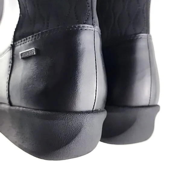 Aravon Women's Black Waterproof Leather Short Wedge Boots Buckle Strap Size 11