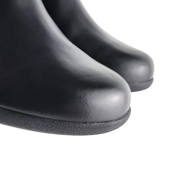 Aravon Women's Black Waterproof Leather Short Wedge Boots Buckle Strap Size 11