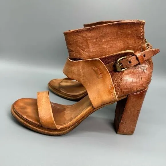 A.S.98 Sutton City Women's Size 9 Brown Sandals Ankle Strap Blocked Heel Shoes