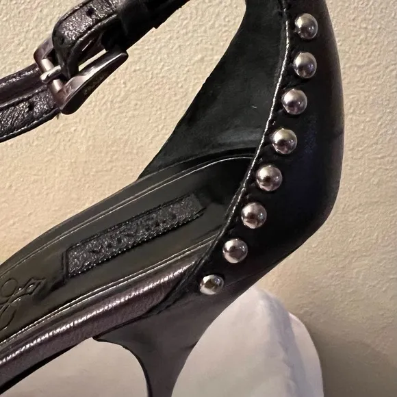 Authenticate Prada Studded Ankle Strap Heels, Black, Size 39-1/2/9, GUC
