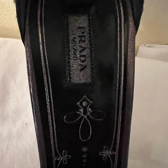 Authenticate Prada Studded Ankle Strap Heels, Black, Size 39-1/2/9, GUC