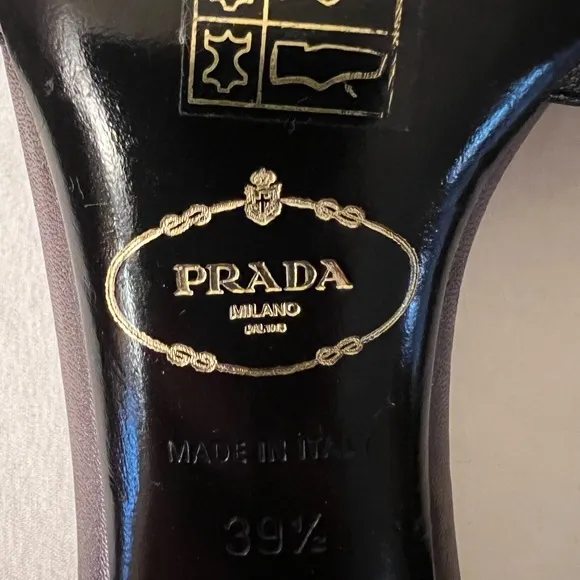 Authenticate Prada Studded Ankle Strap Heels, Black, Size 39-1/2/9, GUC