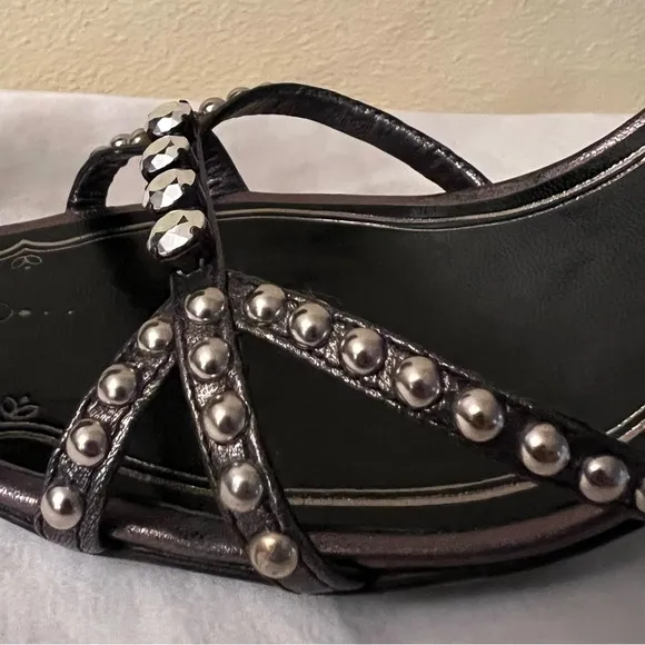 Authenticate Prada Studded Ankle Strap Heels, Black, Size 39-1/2/9, GUC