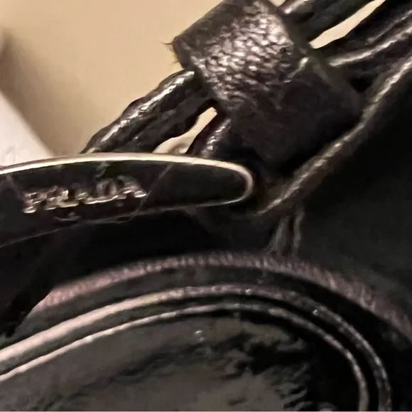 Authenticate Prada Studded Ankle Strap Heels, Black, Size 39-1/2/9, GUC