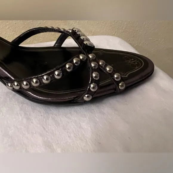 Authenticate Prada Studded Ankle Strap Heels, Black, Size 39-1/2/9, GUC