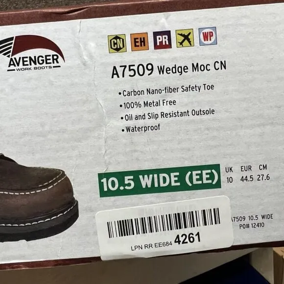 Avenger Men's Wedge Moc Waterproof Boots Brown Size 10.5EE