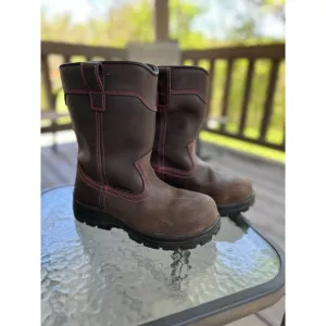 Avenger Work Boots Pull On Steel Toe Waterproof Brown &amp; Pink Leather 7.5M