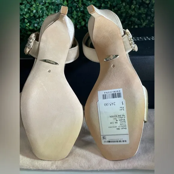 Badgley Mischka - Tisha | Leather Embellished Pumps W/Beige Ankle Strap - Sz 6
